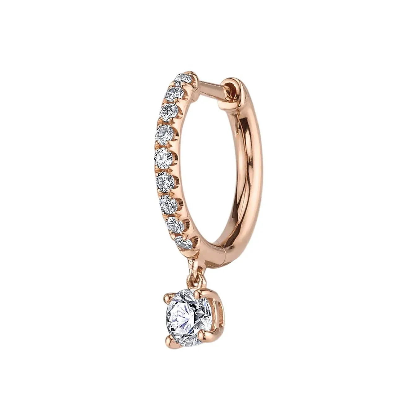 SINGLE DIAMOND HUGGIE WITH ROUND DIAMOND DROP Anita Ko