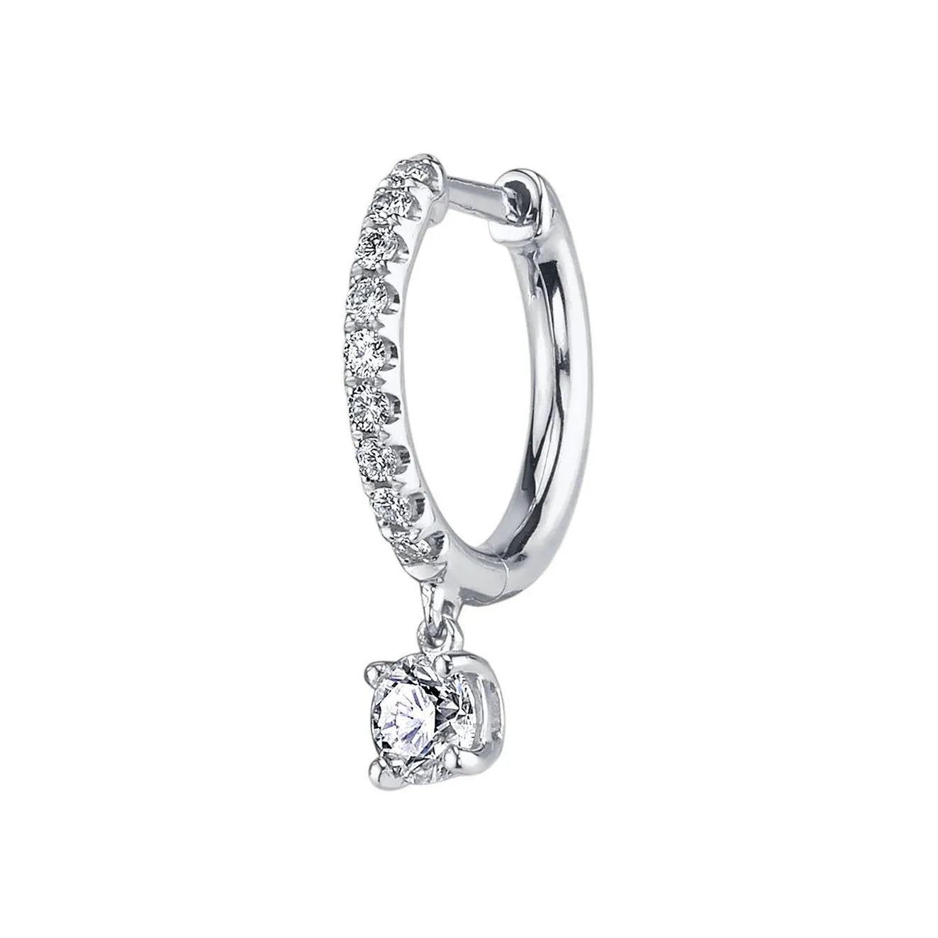 SINGLE DIAMOND HUGGIE WITH ROUND DIAMOND DROP Anita Ko