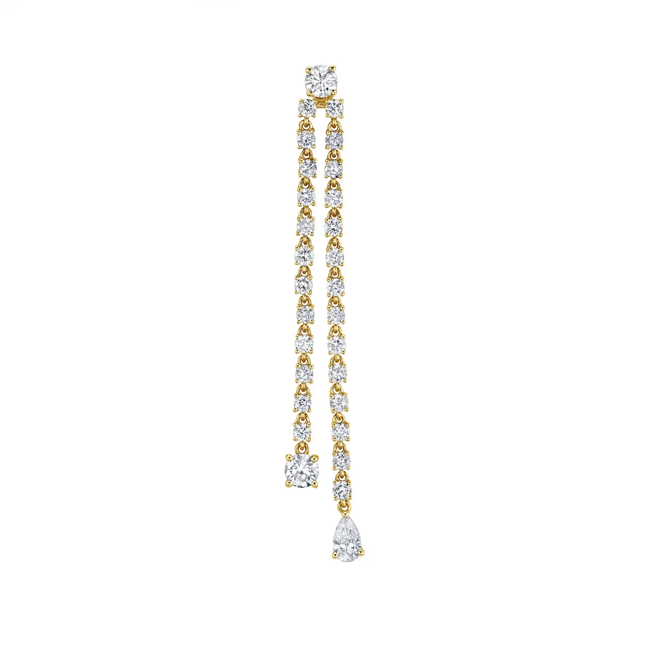SINGLE DOUBLE DRAPED DIAMOND ROPE EARRING WITH ROUND AND PEAR DIAMOND DROPS Anita Ko
