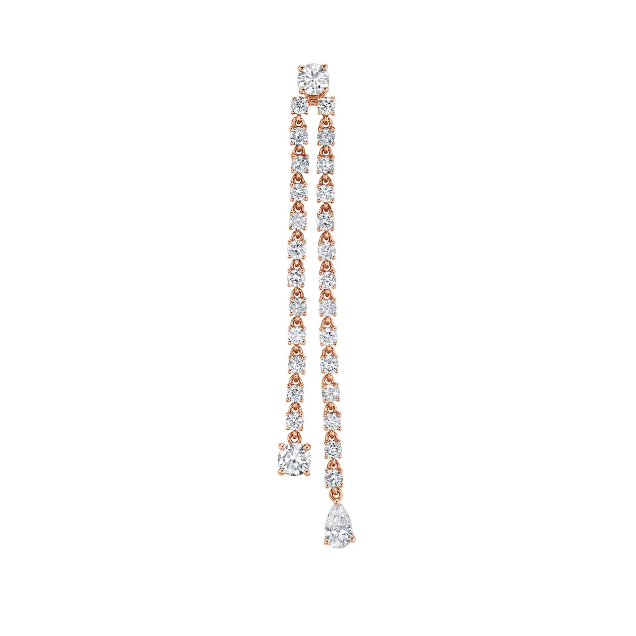 SINGLE DOUBLE DRAPED DIAMOND ROPE EARRING WITH ROUND AND PEAR DIAMOND DROPS Anita Ko