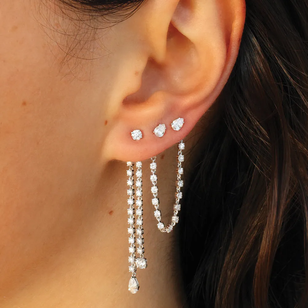 SINGLE DOUBLE DRAPED DIAMOND ROPE EARRING WITH ROUND AND PEAR DIAMOND DROPS Anita Ko