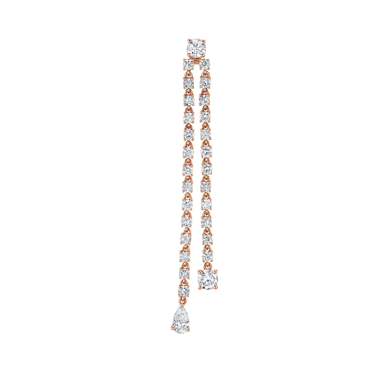 SINGLE DOUBLE DRAPED DIAMOND ROPE EARRING WITH ROUND AND PEAR DIAMOND DROPS Anita Ko