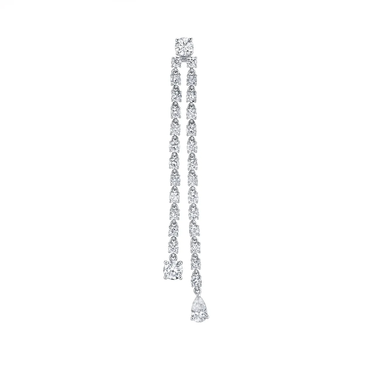 SINGLE DOUBLE DRAPED DIAMOND ROPE EARRING WITH ROUND AND PEAR DIAMOND DROPS Anita Ko