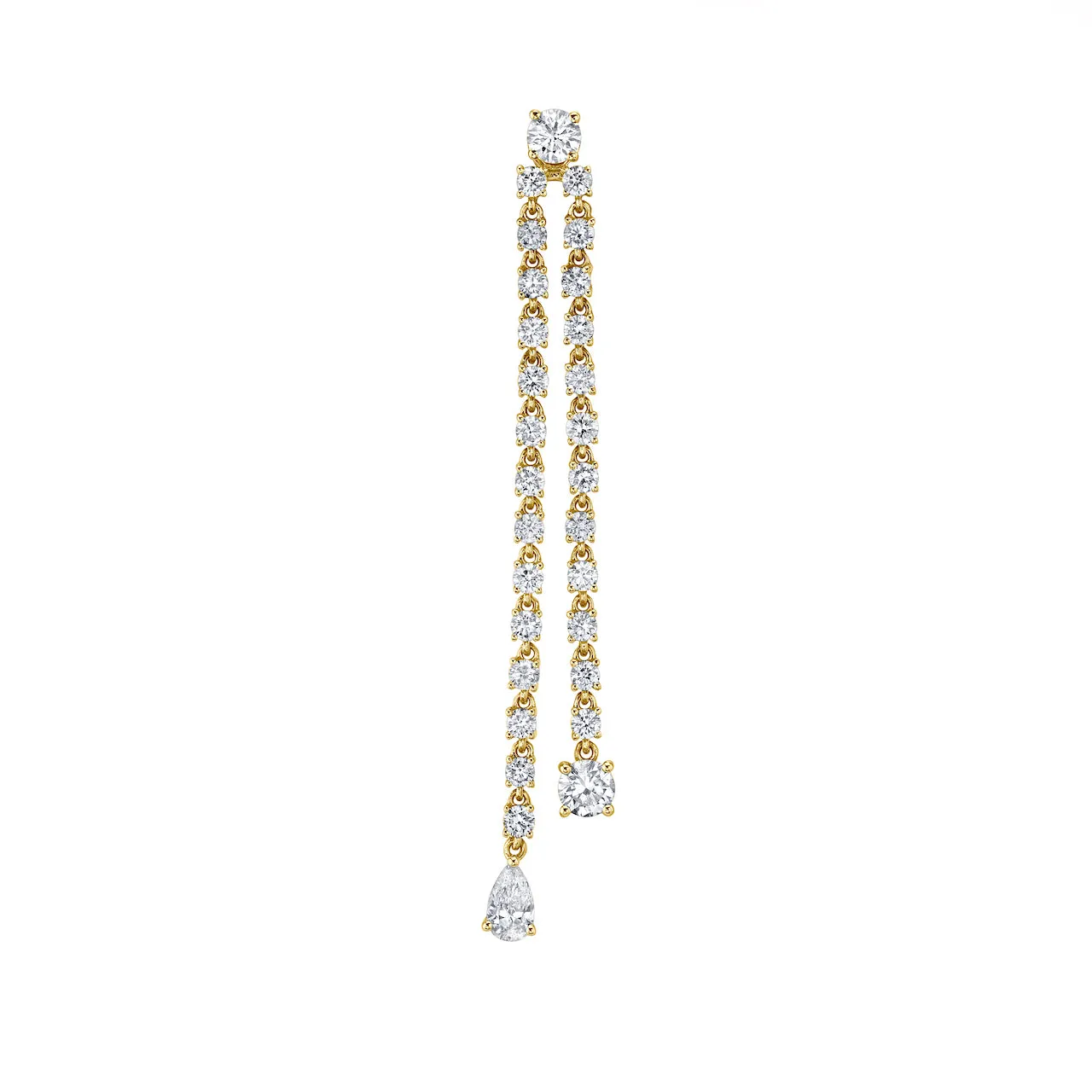 SINGLE DOUBLE DRAPED DIAMOND ROPE EARRING WITH ROUND AND PEAR DIAMOND DROPS Anita Ko