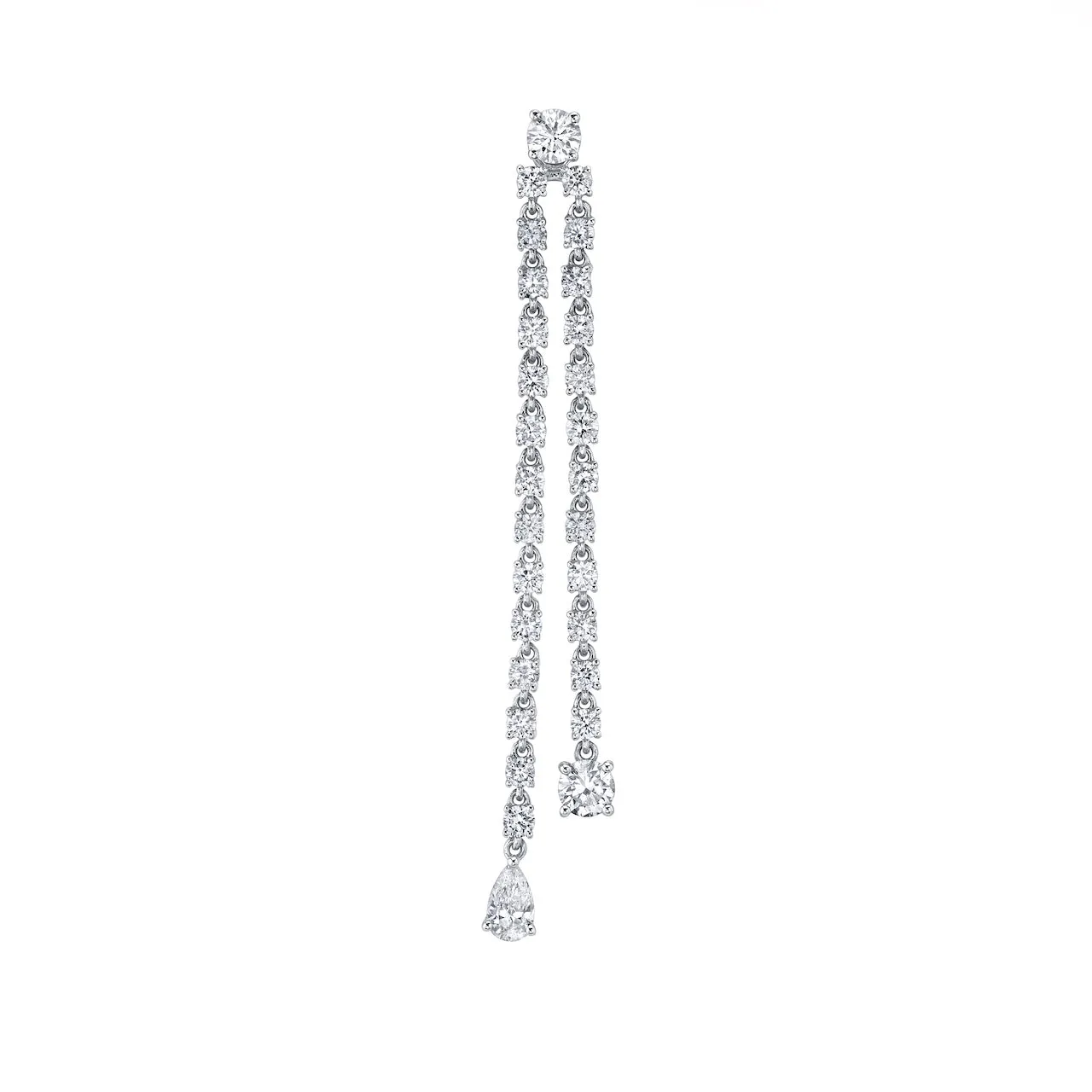 SINGLE DOUBLE DRAPED DIAMOND ROPE EARRING WITH ROUND AND PEAR DIAMOND DROPS Anita Ko