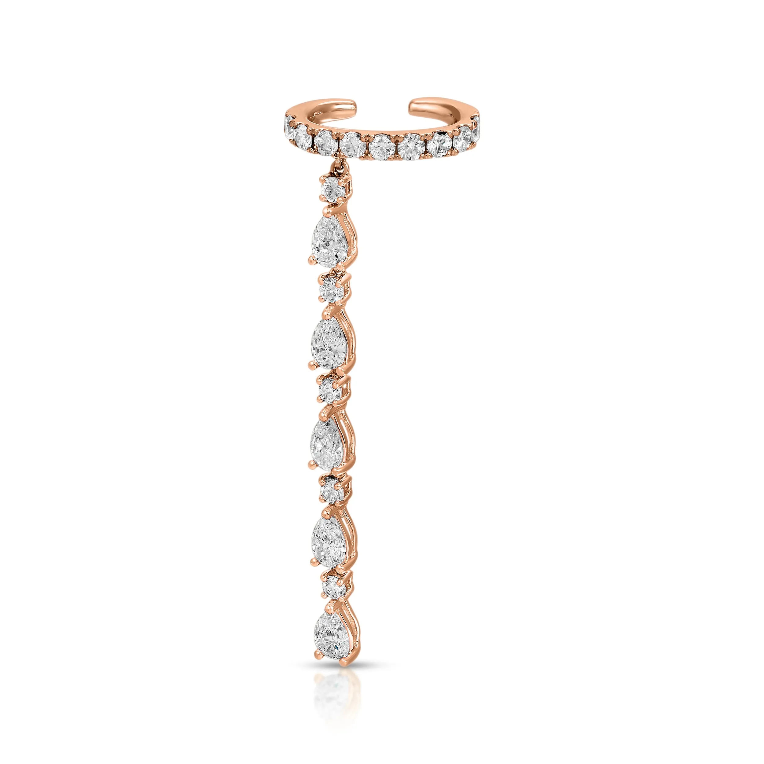 SINGLE ROW DIAMOND EAR CUFF WITH 5 PEAR AND ROUND DIAMOND DROPS Anita Ko