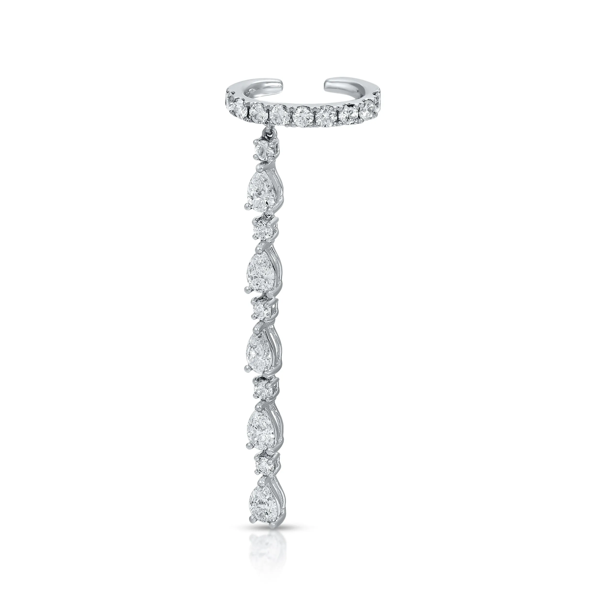 SINGLE ROW DIAMOND EAR CUFF WITH 5 PEAR AND ROUND DIAMOND DROPS Anita Ko