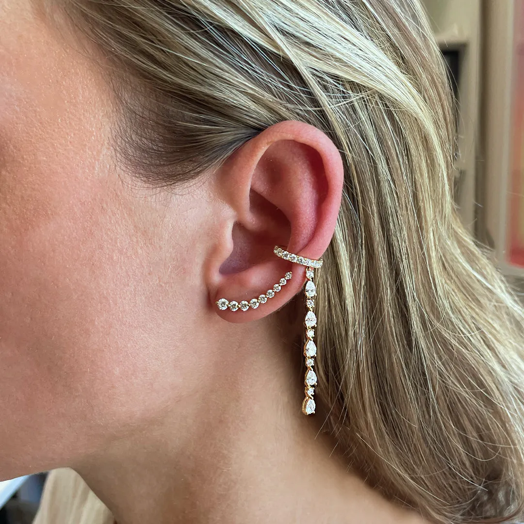 SINGLE ROW DIAMOND EAR CUFF WITH 5 PEAR AND ROUND DIAMOND DROPS Anita Ko