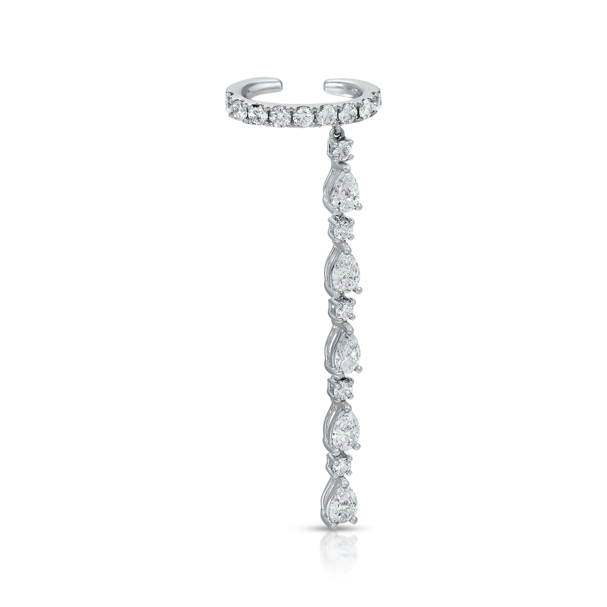 SINGLE ROW DIAMOND EAR CUFF WITH 5 PEAR AND ROUND DIAMOND DROPS Anita Ko