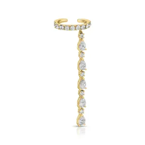 SINGLE ROW DIAMOND EAR CUFF WITH 5 PEAR AND ROUND DIAMOND DROPS Anita Ko
