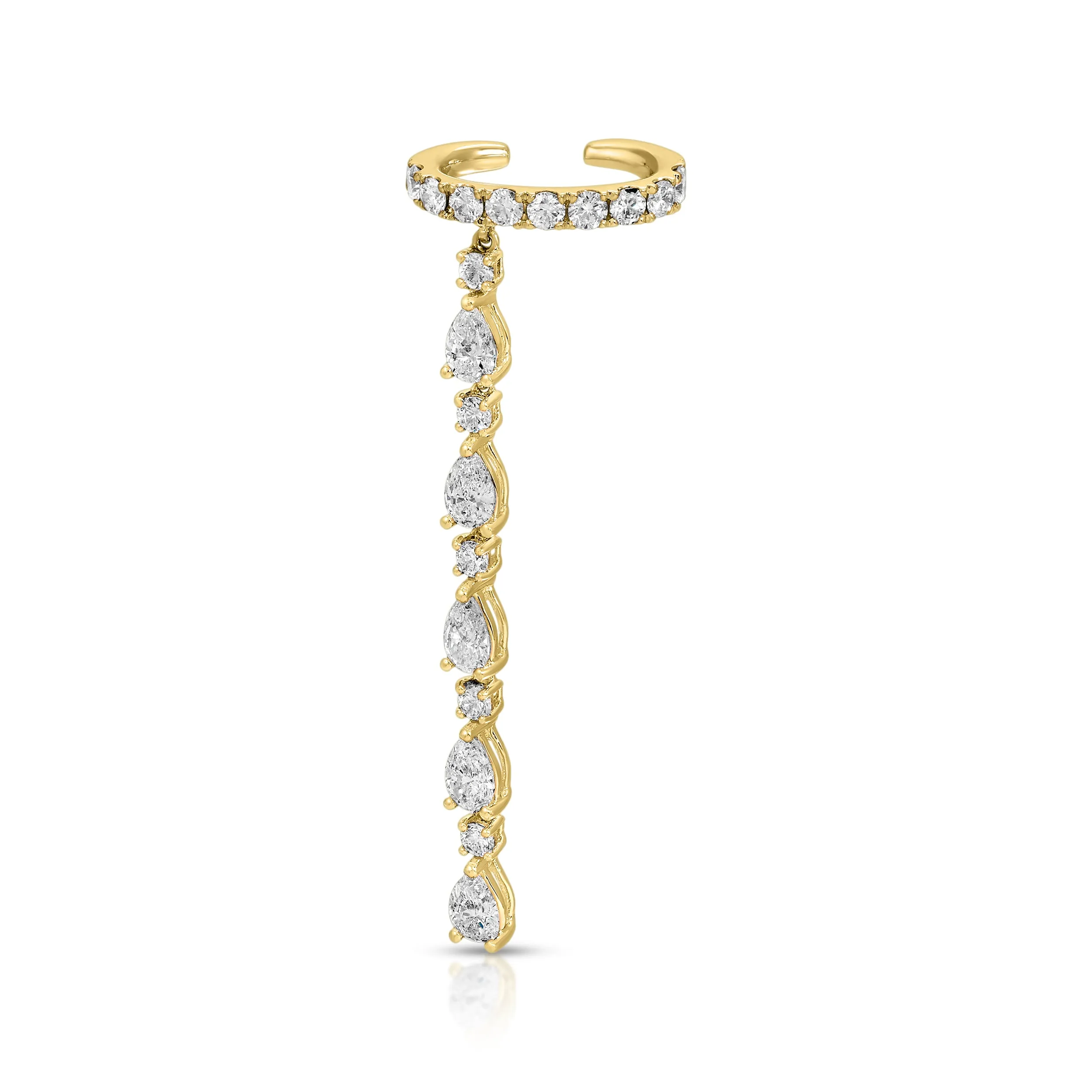 SINGLE ROW DIAMOND EAR CUFF WITH 5 PEAR AND ROUND DIAMOND DROPS Anita Ko