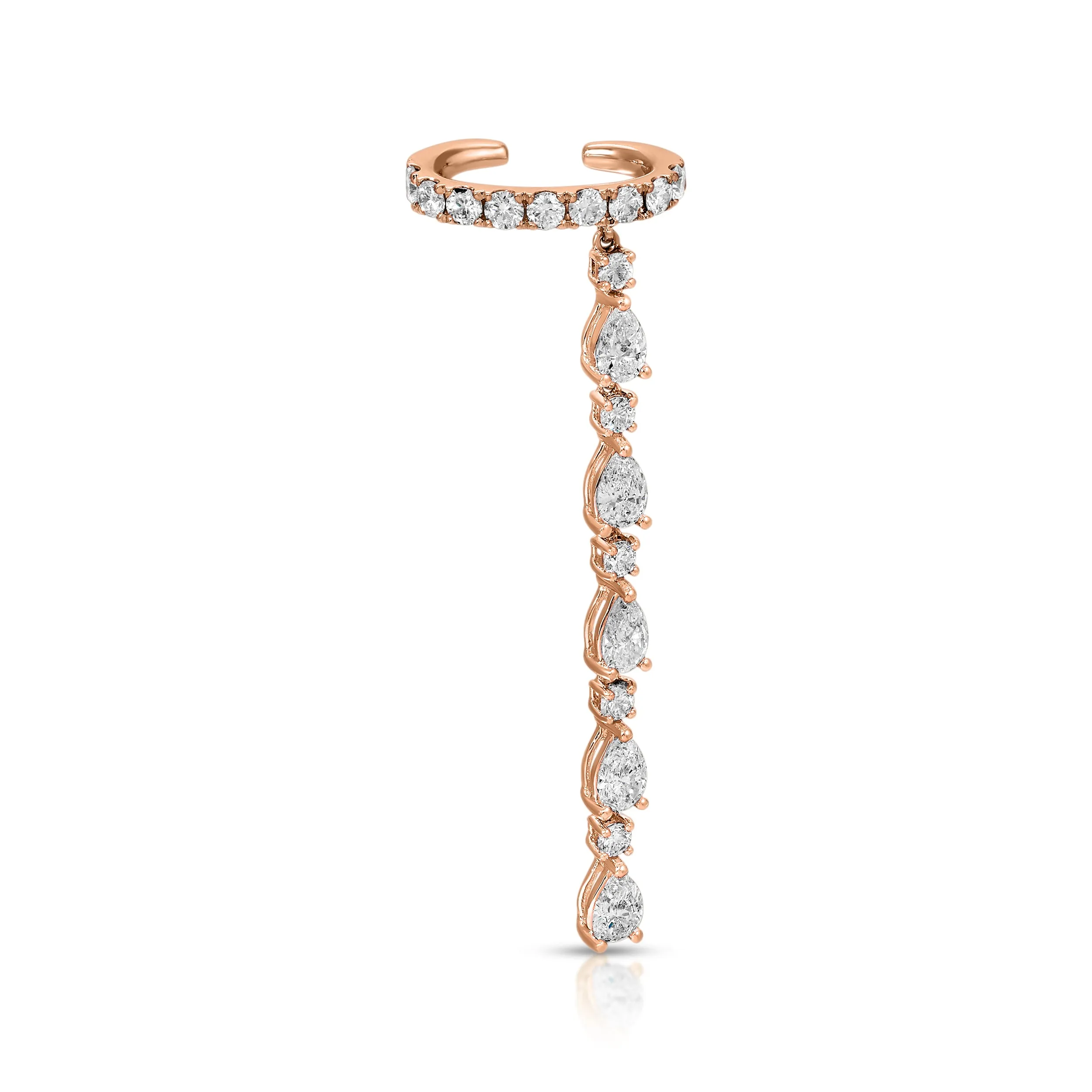 SINGLE ROW DIAMOND EAR CUFF WITH 5 PEAR AND ROUND DIAMOND DROPS Anita Ko