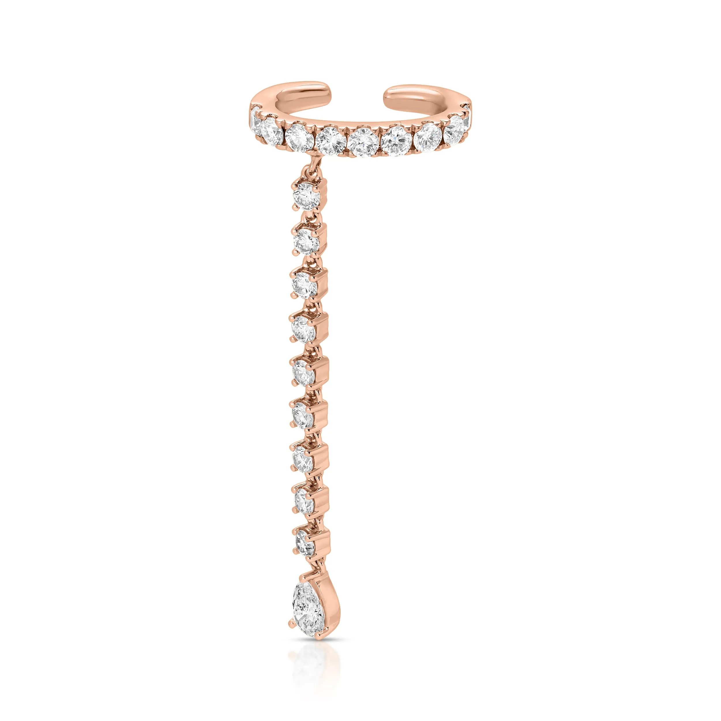 SINGLE ROW DIAMOND EAR CUFF WITH ROUND AND PEAR DIAMOND DROPS Anita Ko