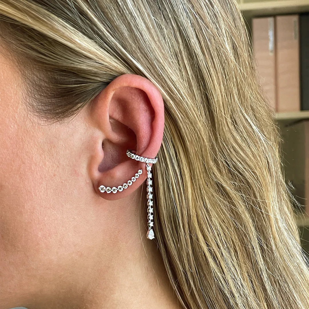 SINGLE ROW DIAMOND EAR CUFF WITH ROUND AND PEAR DIAMOND DROPS Anita Ko