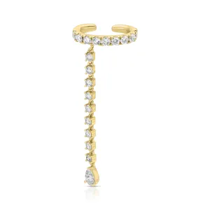 SINGLE ROW DIAMOND EAR CUFF WITH ROUND AND PEAR DIAMOND DROPS Anita Ko