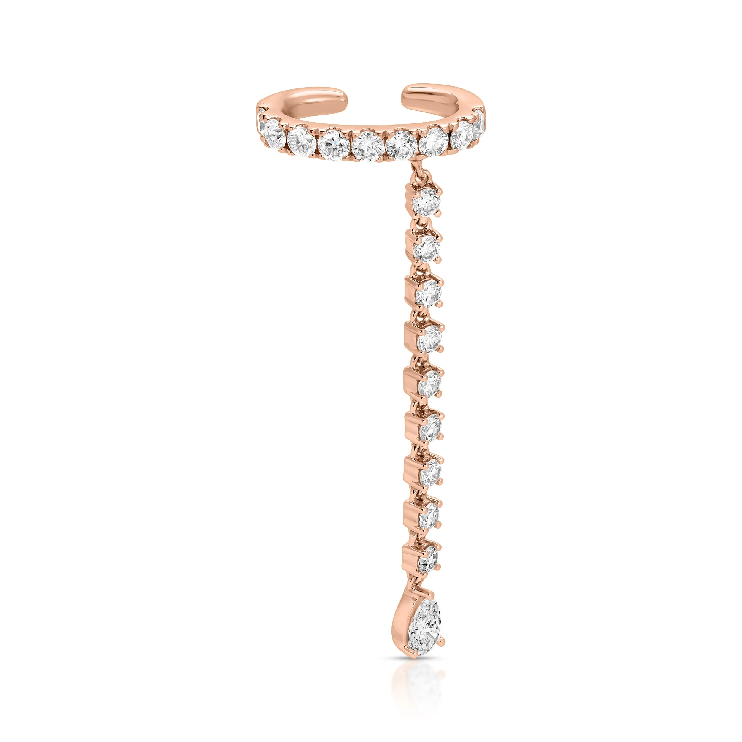 SINGLE ROW DIAMOND EAR CUFF WITH ROUND AND PEAR DIAMOND DROPS Anita Ko
