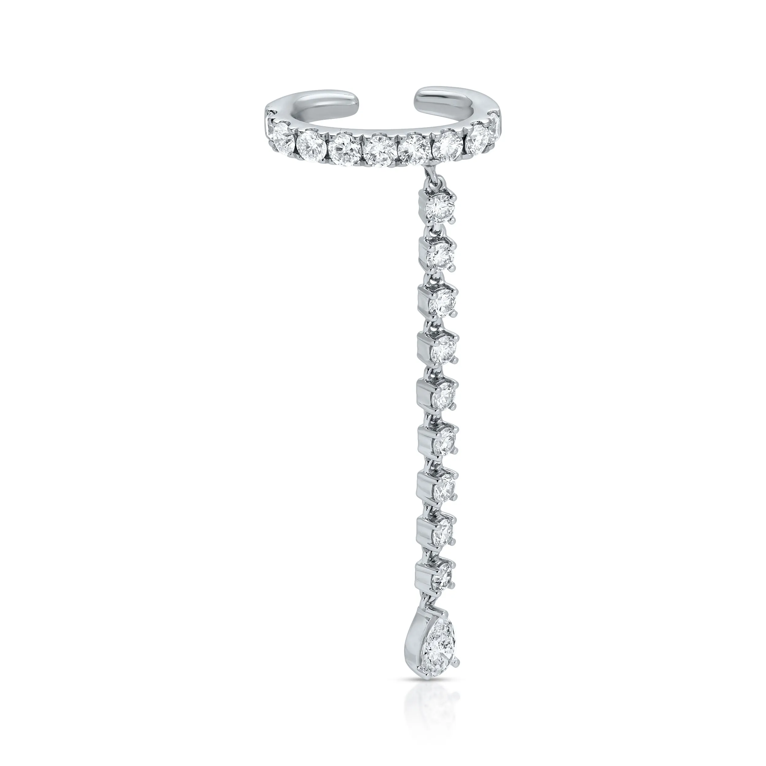 SINGLE ROW DIAMOND EAR CUFF WITH ROUND AND PEAR DIAMOND DROPS Anita Ko