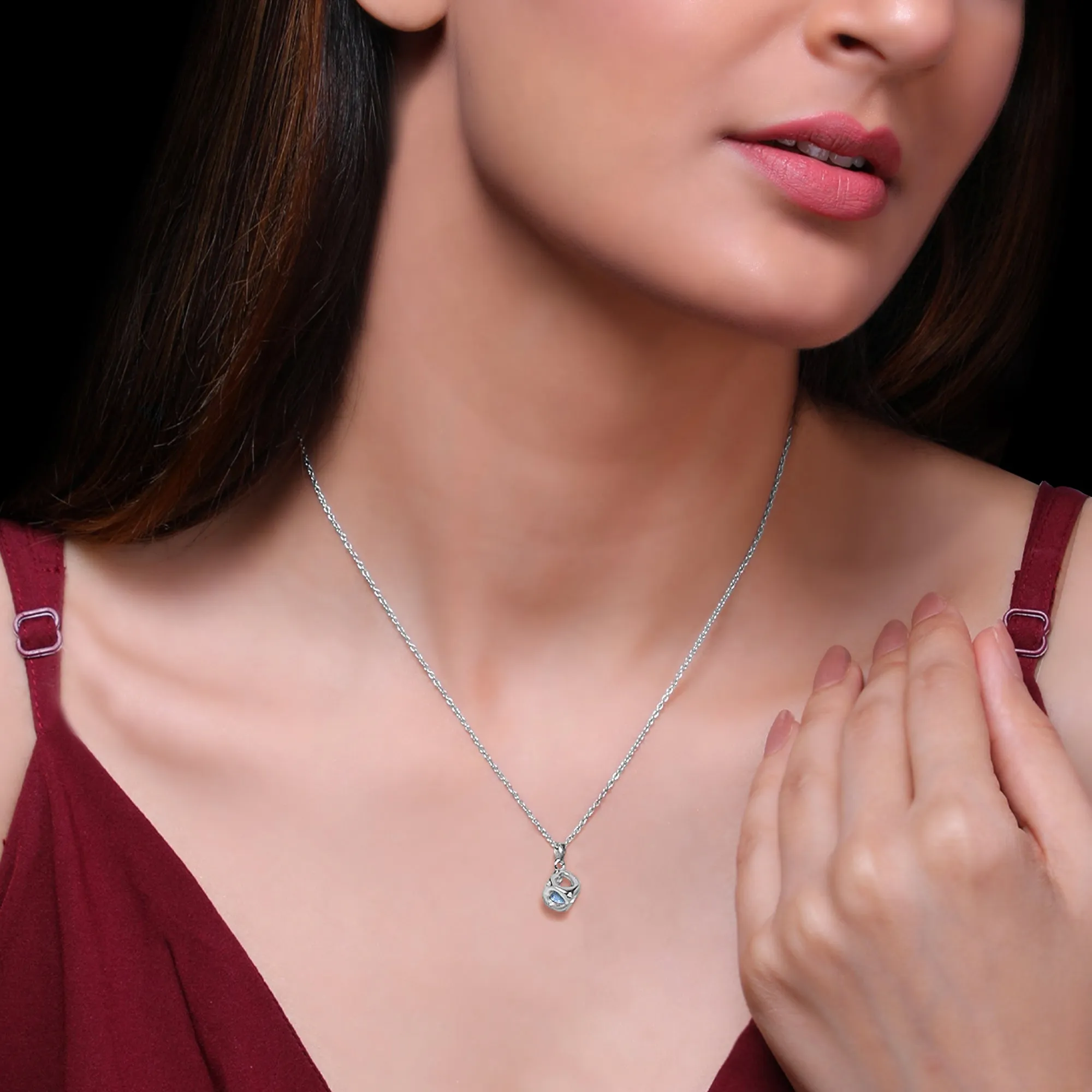 Sky Blue Heart Cube Pendant with Link Chain Giva