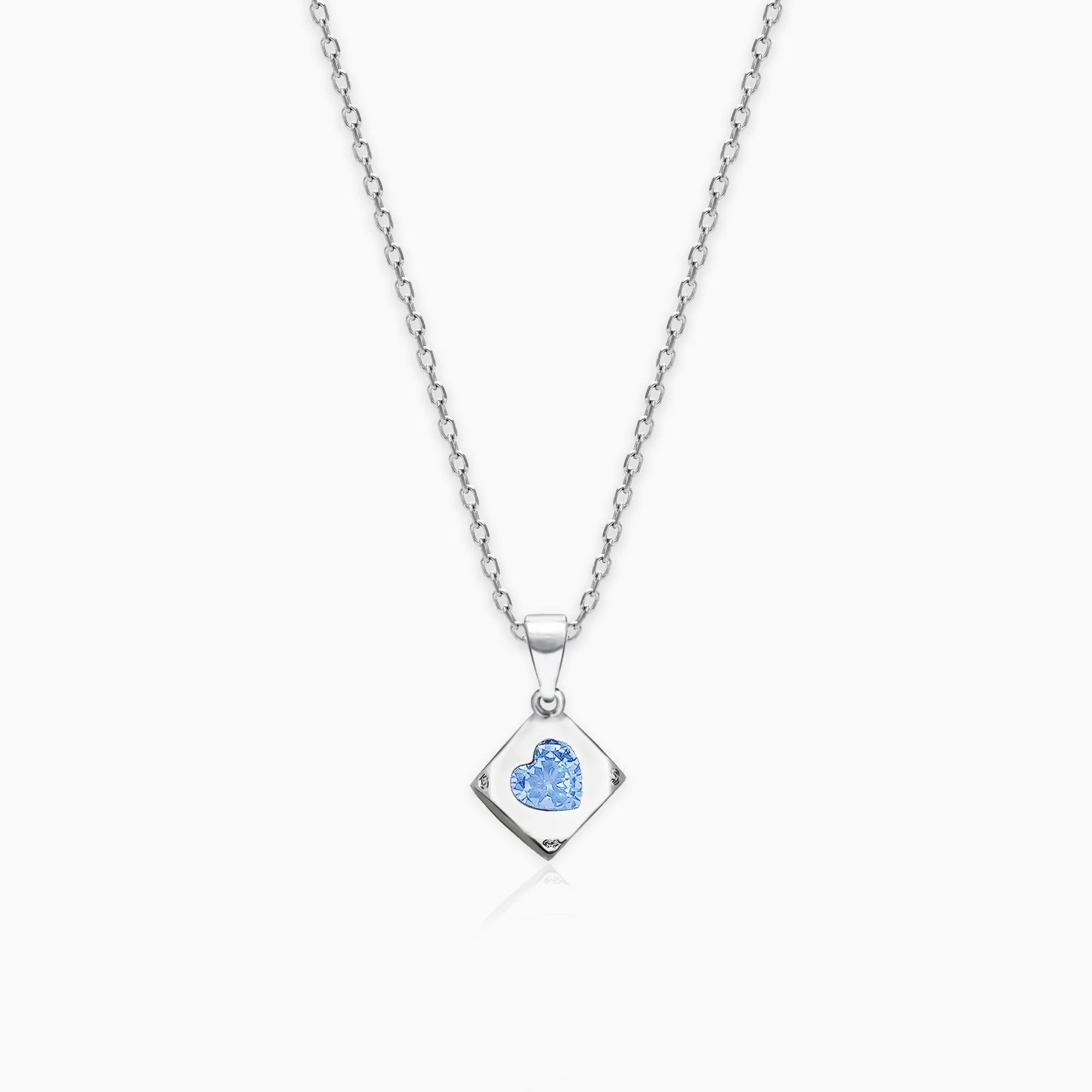 Sky Blue Heart Cube Pendant with Link Chain Giva