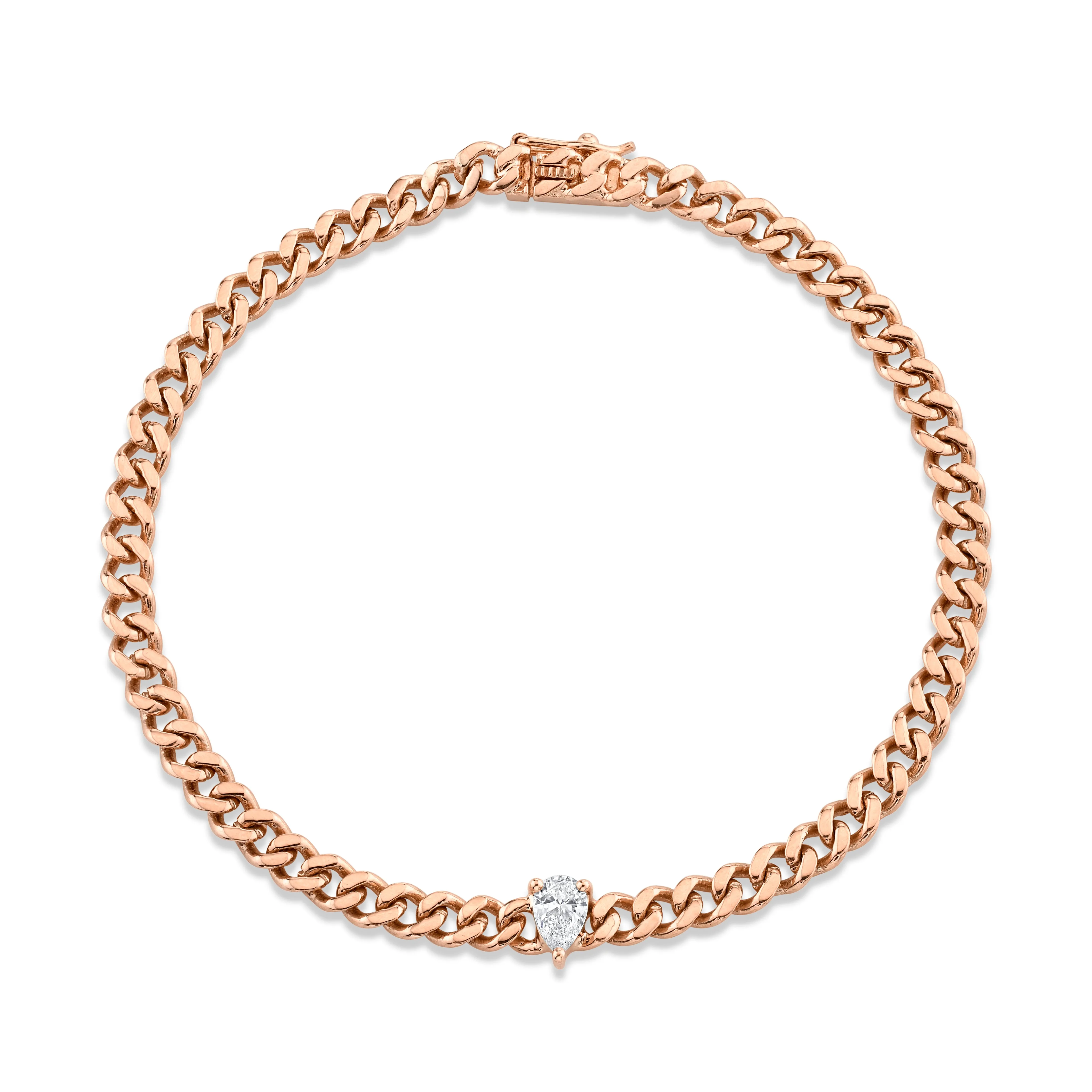 SMALL CUBAN LINK BRACELET WITH PEAR DIAMOND CENTER Anita Ko