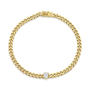SMALL CUBAN LINK BRACELET WITH PEAR DIAMOND CENTER Anita Ko