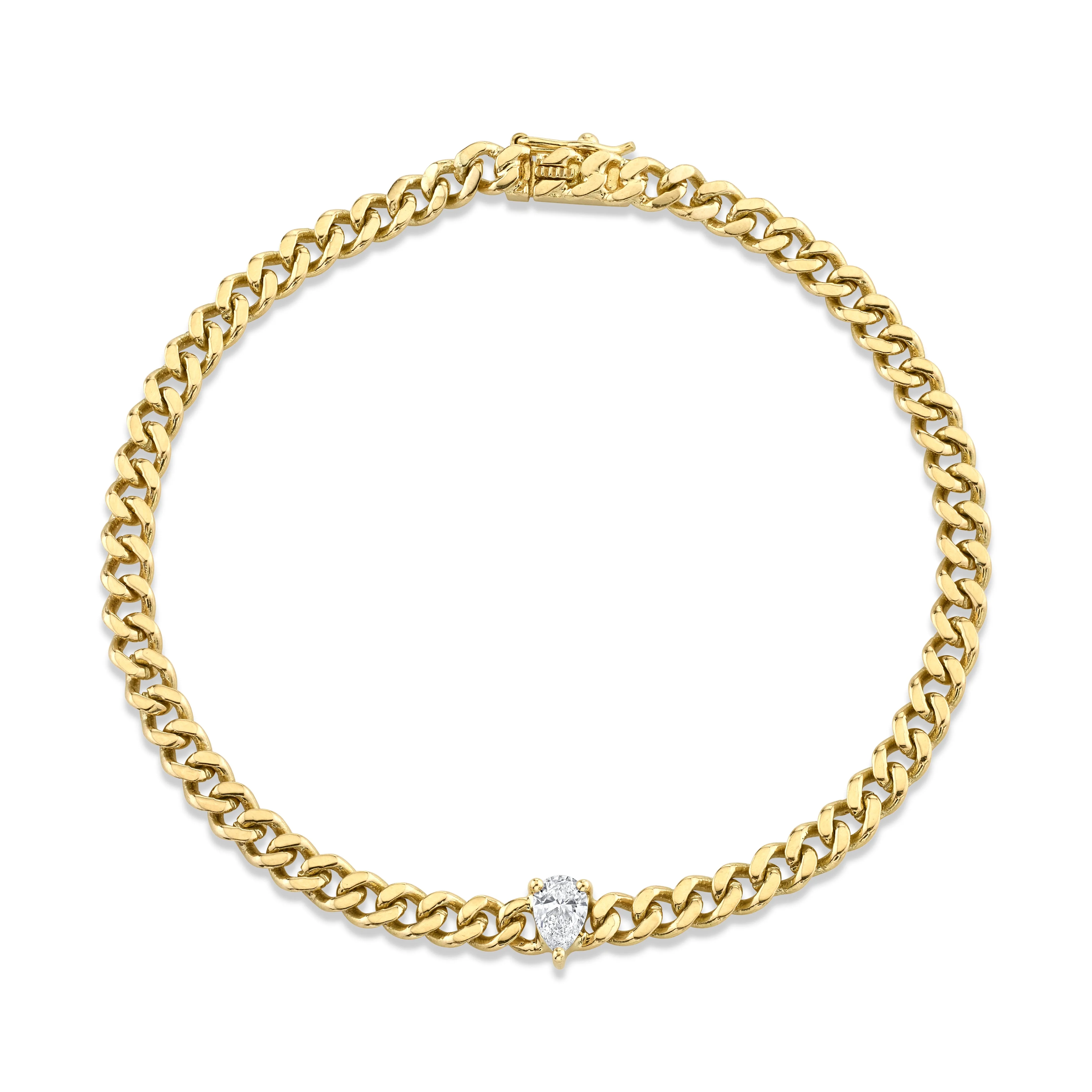 SMALL CUBAN LINK BRACELET WITH PEAR DIAMOND CENTER Anita Ko