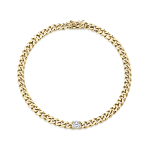 SMALL CUBAN LINK BRACELET WITH ROUND DIAMOND CENTER Anita Ko