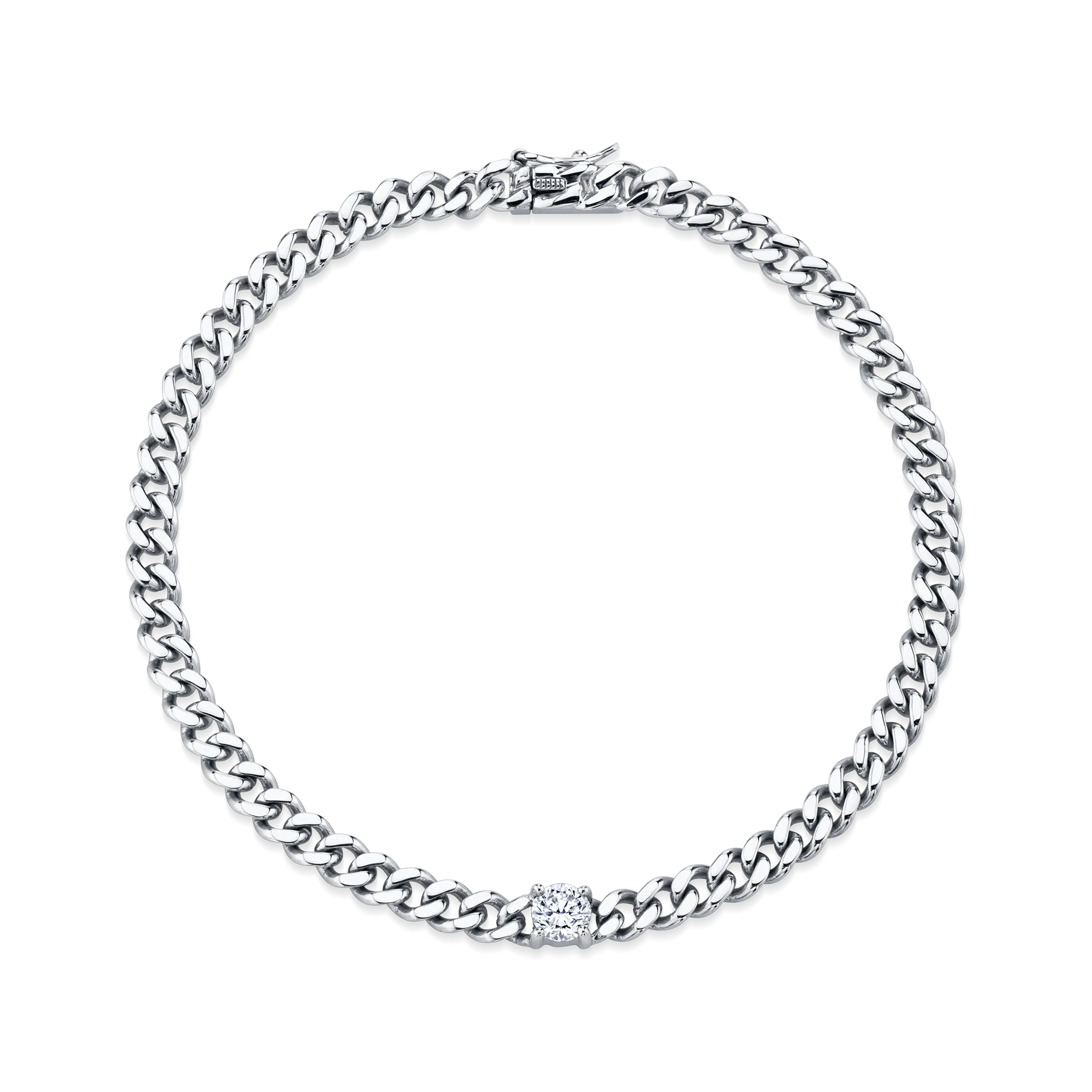 SMALL CUBAN LINK BRACELET WITH ROUND DIAMOND CENTER Anita Ko