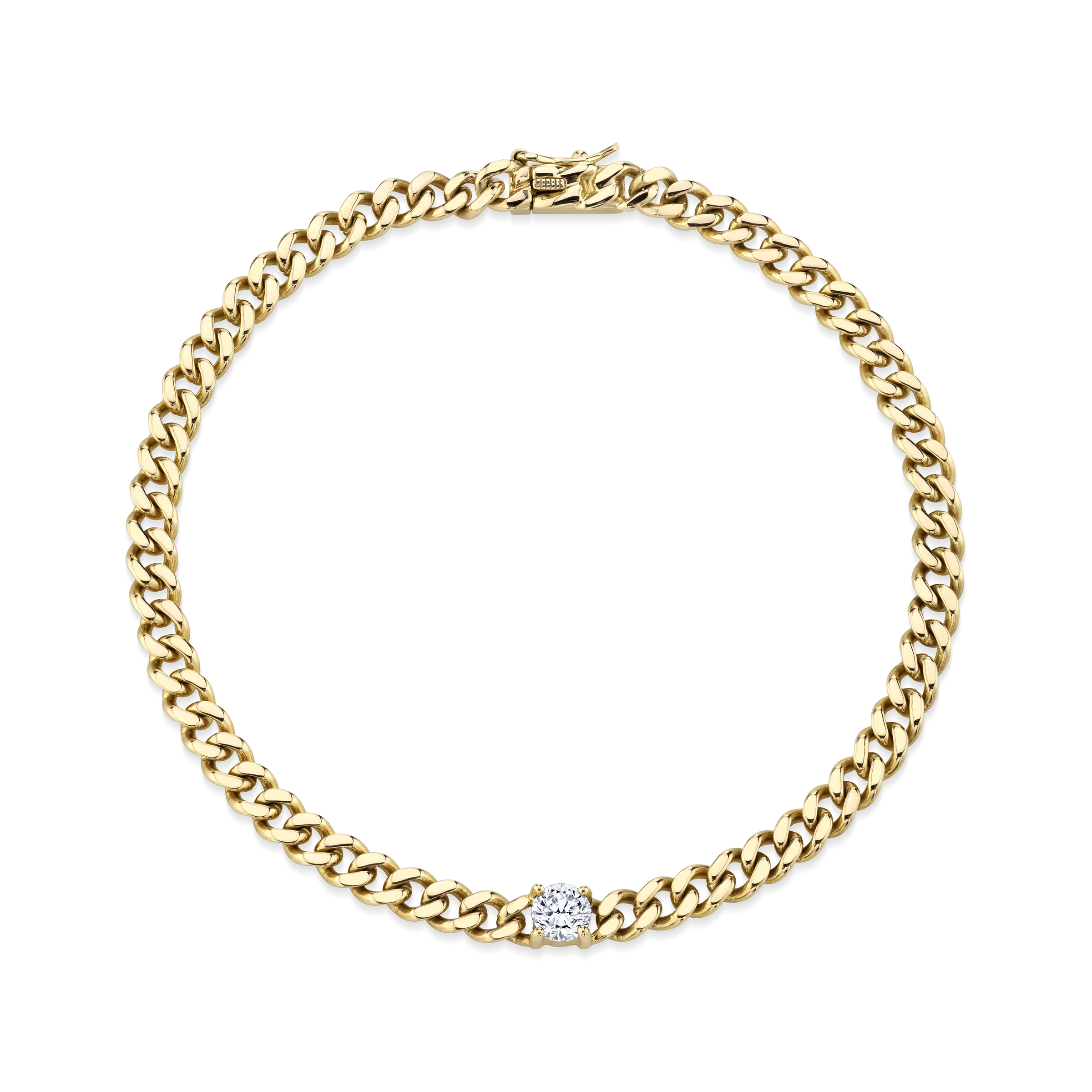 SMALL CUBAN LINK BRACELET WITH ROUND DIAMOND CENTER Anita Ko