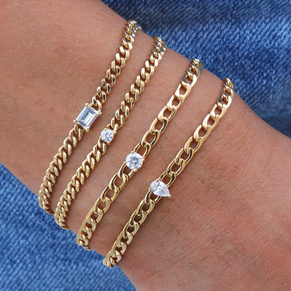 SMALL CUBAN LINK BRACELET WITH ROUND DIAMOND CENTER Anita Ko