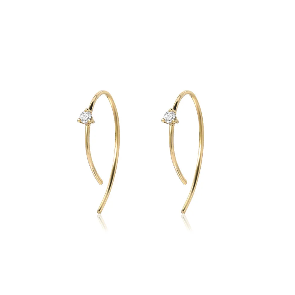Small Diamond 14K Yellow Gold Open Hoop Earrings Croghans