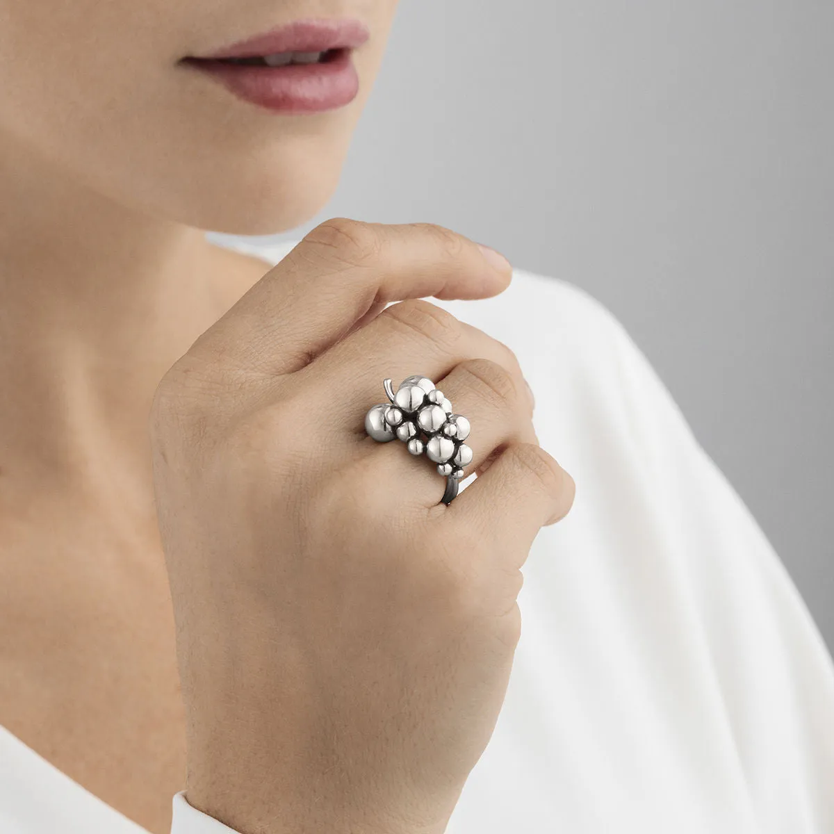 Small Moonlight Grapes Silver Ring