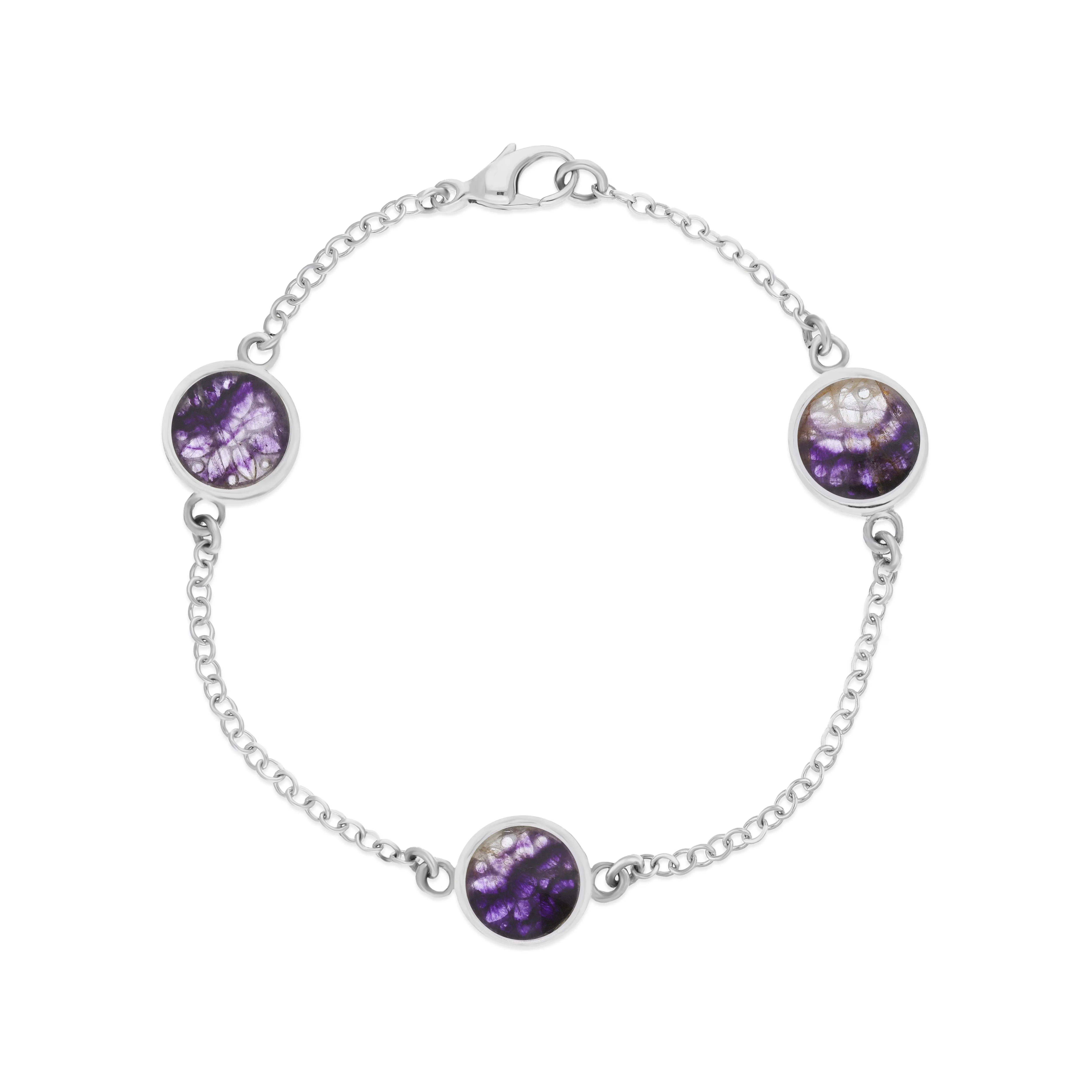 Sterling Silver 10mm Blue John Three Flower Burst Chatsworth Décor Bracelet