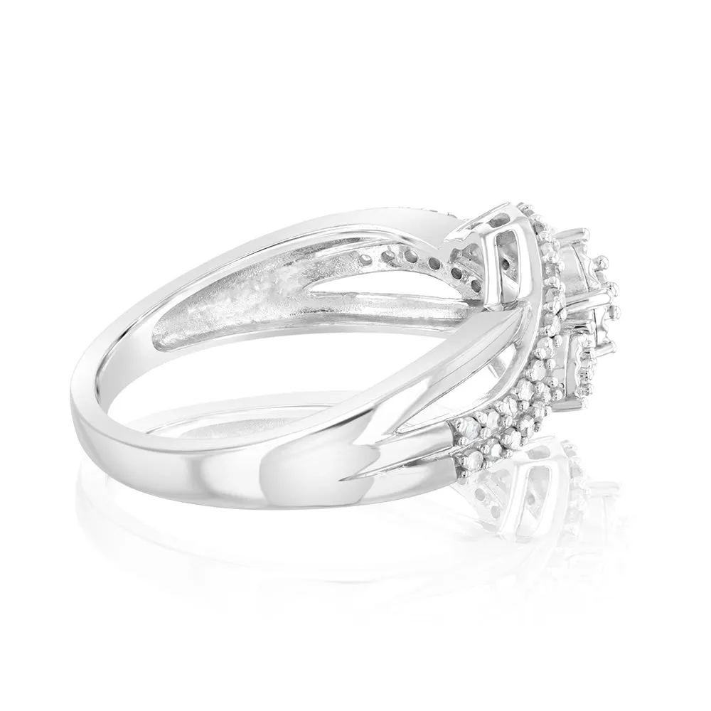 Sterling Silver 1/5 Carat Diamond Wrap Around Trilogy Ring Shiels