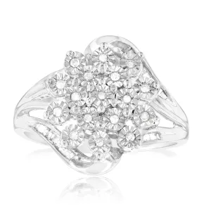 Sterling Silver 1/6 Carat Diamond Ring With Round and Baguette Cut Diamonds Shiels