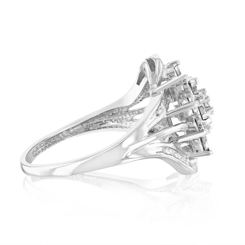 Sterling Silver 1/6 Carat Diamond Ring With Round and Baguette Cut Diamonds Shiels