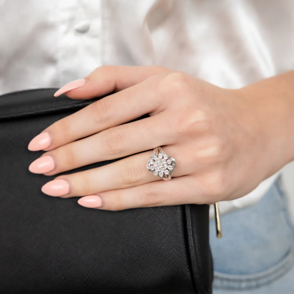 Sterling Silver 1/6 Carat Diamond Ring With Round and Baguette Cut Diamonds Shiels