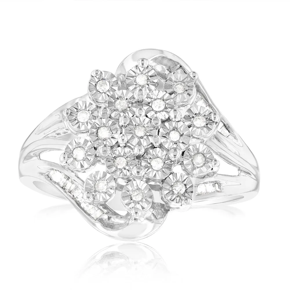 Sterling Silver 1/6 Carat Diamond Ring With Round and Baguette Cut Diamonds Shiels