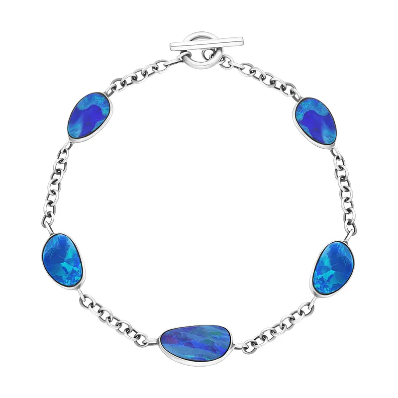 Sterling Silver 5 Stone Opal Doublet Abstract Bracelet D