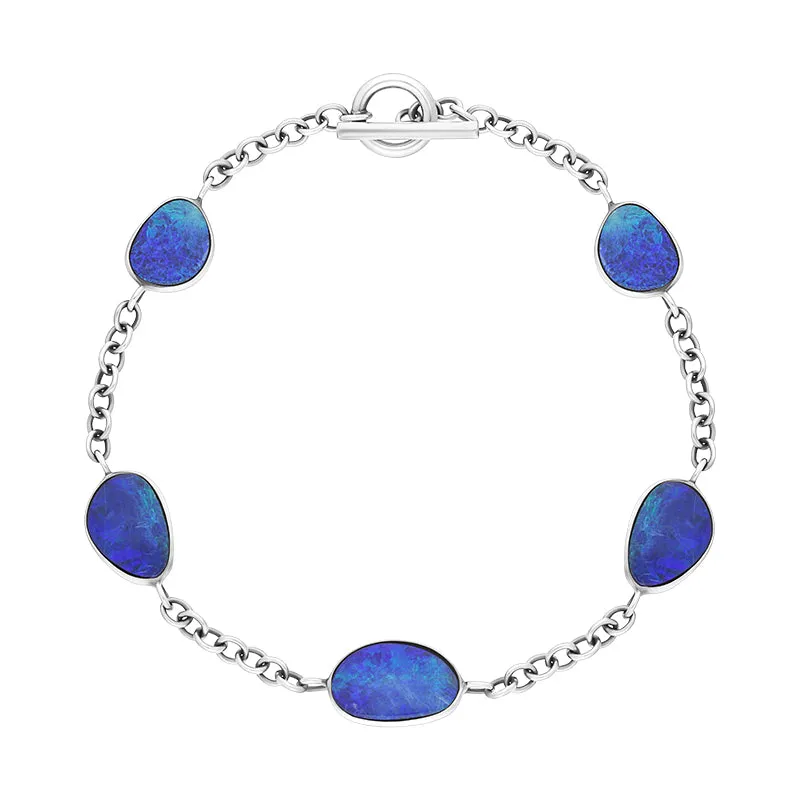 Sterling Silver 5 Stone Opal Doublet Abstract Bracelet D