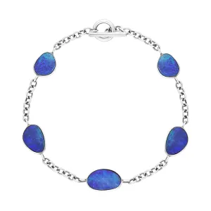 Sterling Silver 5 Stone Opal Doublet Abstract Bracelet D