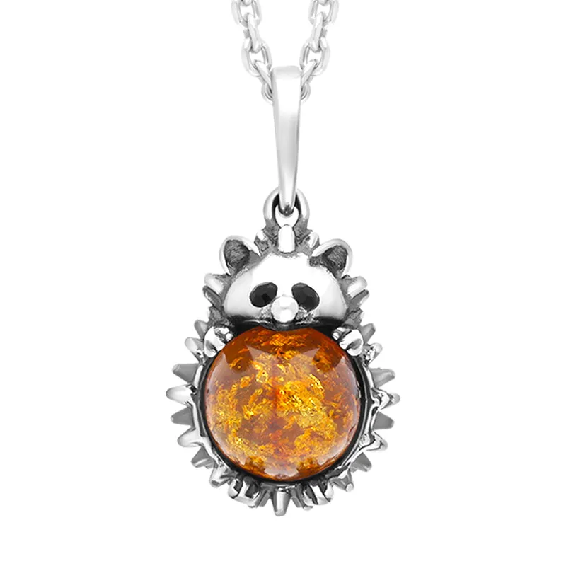 Sterling Silver Amber Large Hedgehog Necklace