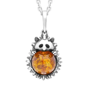 Sterling Silver Amber Large Hedgehog Necklace