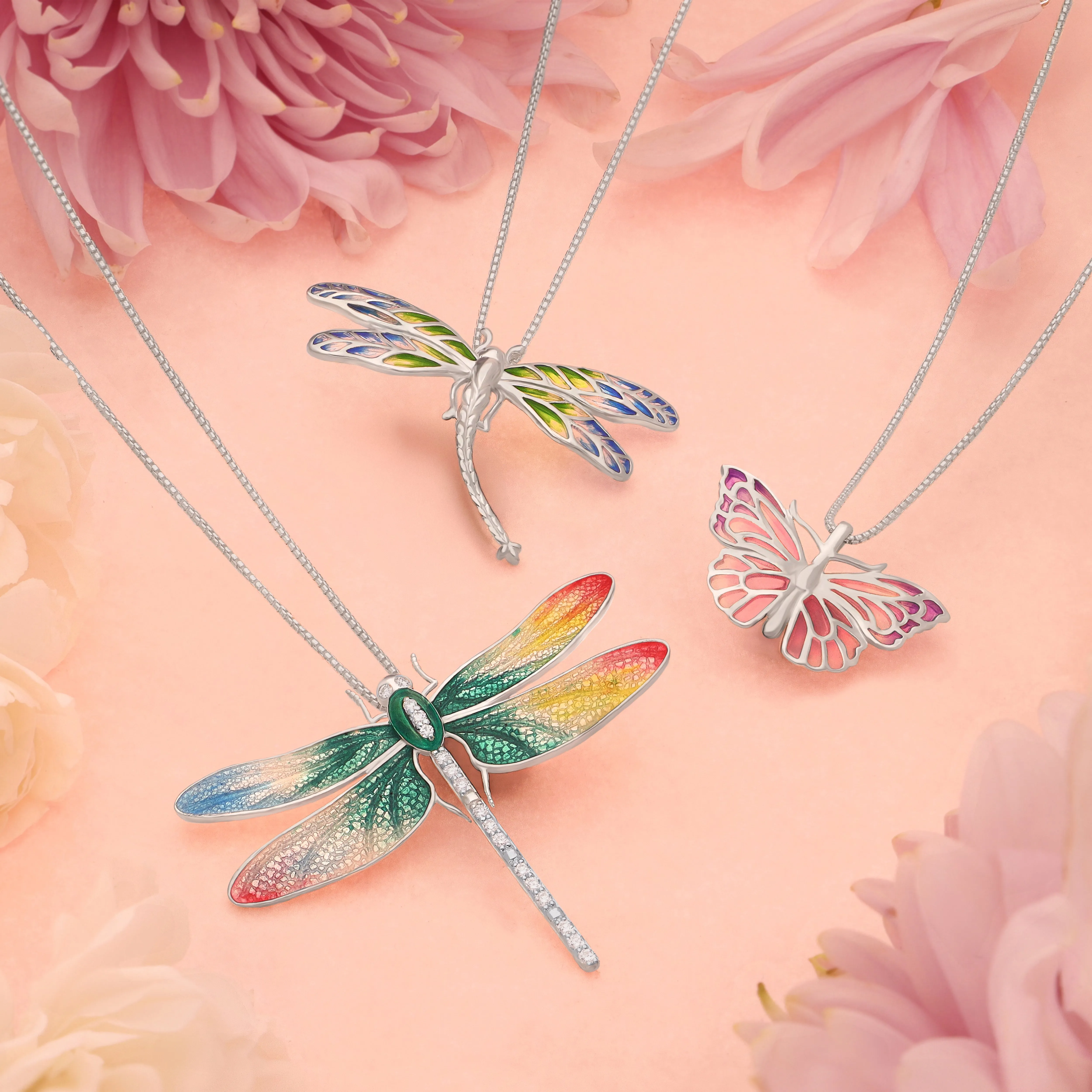 Sterling Silver Blue and Green Enamel Dragonfly Pendant