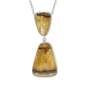 Sterling Silver Blue John 2 Stone Abstract Drop Necklace D