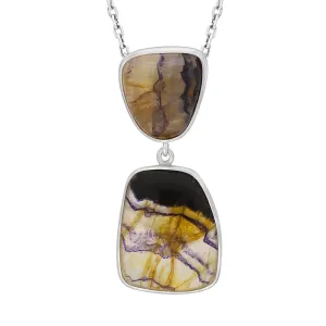 Sterling Silver Blue John 2 Stone Abstract Drop Necklace D