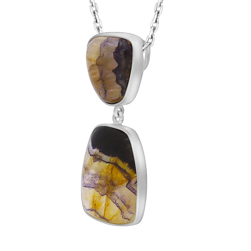 Sterling Silver Blue John 2 Stone Abstract Drop Necklace D