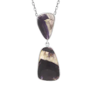Sterling Silver Blue John 2 Stone Abstract Drop Necklace D