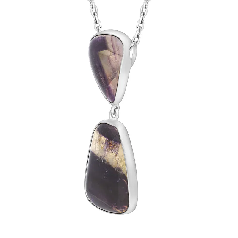 Sterling Silver Blue John 2 Stone Abstract Drop Necklace D
