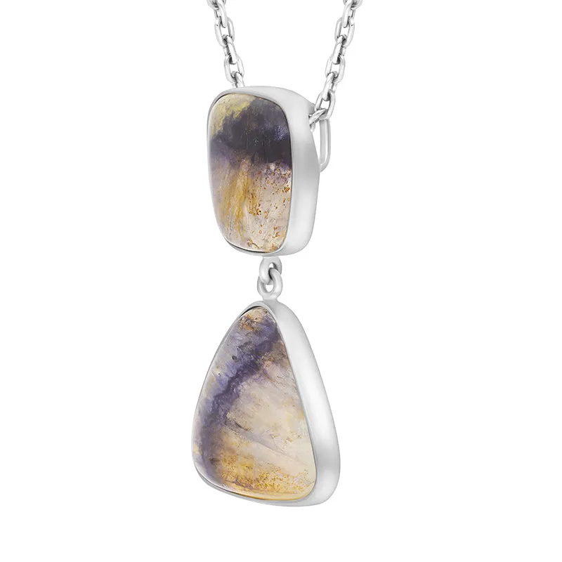 Sterling Silver Blue John 2 Stone Abstract Drop Necklace D
